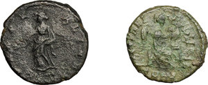 reverse: Roman Empire.. Multiple lot of two (2) unclassified AE4 of Helena and Aelia Flaccilla