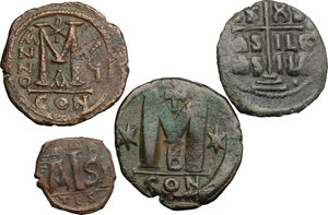 reverse: Byzantine Empire. Multiple lot of four (4) unclassified AE coins, including 3 Folles and a 16 Nummi