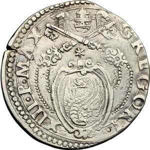 obverse: Ancona.  Gregorio XIII (1572-1585).. Testone con stella sulla cimasa