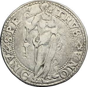 reverse: Ancona.  Gregorio XIII (1572-1585).. Testone con giglio sulla cimasa