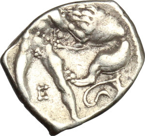 reverse: Southern Apulia, Tarentum. AR Diobol, c. 302-228 BC