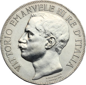 obverse: Vittorio Emanuele III (1900-1943). 5 lire 1911