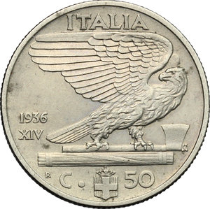 reverse: Vittorio Emanuele III (1900-1943). 50 centesimi 1936