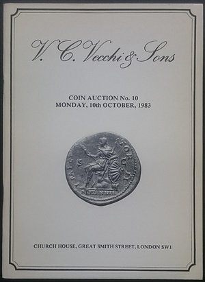 obverse: Vecchi  & Sons, Coin Auction No. 10. Londra, 10 Ottobre 1983. Brossura editoriale, 827 lotti, foto B/N. Buone condizioni