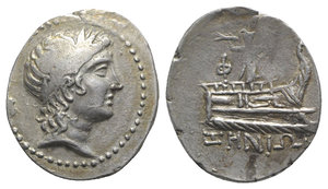 obverse: Lycia, Phaselis, c. 167-130 BC. AR Stater (27mm, 10.69g, 12h). Xenion, magistrate. Laureate head of Apollo r. R/ Athena Promachos standing r. on prow of galley. Heipp-Tamer 362; BMC 14. Area of flat strike, VF - Good VF