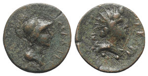 obverse: Cilicia, Seleukeia, 2nd-1st centuries BC. Æ (18mm, 4.71g, 2h). Helmeted bust of Athena r. R/ Radiate head of Helios r. SNG BnF 956; cf. SNG Levante 704. Green patina, near VF