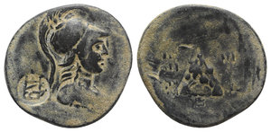 obverse: Cappadocia, Eusebeia-Caesarea, c. 95-63 BC. Æ (25mm, 6.44g, 12h). Helmeted bust of Athena r.; c/m: monogram within circular punch. R/ Mount Argaios. Cf. SNG von Aulock 6333; HGC 7, 860. Earthy-green patina, near VF