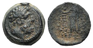 obverse: Seleukid Kings, Antiochos IX (114/3-95 BC). Æ (18mm, 6.67g, 12h). Antioch on the Orontes, year 203 (110/09 BC). Laureate head of Herakles r. R/ Athena Nikephoros standing l.; to l., monogram over cornucopia. SC 2368.1a; HGC 9, 1250. Brown patina, Good Fine