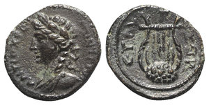 obverse: Seleukis and Pieria, Antioch. Pseudo-autonomous, time of Hadrian (117-138). Æ (15mm, 3.46g, 12h), year 177 (AD 128/9). Laureate and draped bust of Apollo l. R/ Lyre. RPC III 3754; McAlee 128b. Good VF