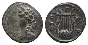 obverse: Seleukis and Pieria, Antioch. Pseudo-autonomous, time of Hadrian (117-138). Æ (14mm, 2.79g, 12h), year 177 (AD 128/9). Laureate and draped bust of Apollo l. R/ Lyre. RPC III 3755; McAlee 128c. Good VF
