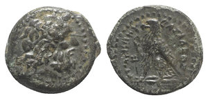 obverse: Ptolemaic Kings of Egypt, Ptolemy III Euergetes (246-221 BC). Æ Chalkous (12mm, 1.82g, 12h). Alexandria. Head of Zeus-Ammon r., wearing tainia. R/ Eagle standing l. on thunderbolt; trident to l. CPE B435; Svoronos 840; SNG Copenhagen -. Green patina, Good VF