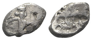 obverse: Achaemenid Kings of Persia, c. 450-375 BC. AR Siglos (17mm, 5.46g). Persian king or hero r., in kneeling-running stance, holding bow and dagger, quiver at shoulder. R/ Incuse punch. Carradice Type IV; SNG Kayhan 1030. Near VF