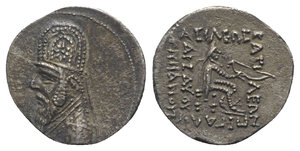obverse: Kings of Parthia, Mithradates II (121-91 BC). AR Drachm (18mm, 3.46g, 12h). Rhagai, c. 96/5-93/2 BC. Diademed and draped bust l., wearing tiara. R/ Archer (Arsakes I) seated r. on throne, holding bow. Sellwood 28.7. Toned, VF - Good VF