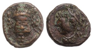 obverse: Kings of Elymais, Orodes IV (c. AD 150-200). Æ Drachm (13mm, 3.07g, 1h). Facing bearded bust. R/ Female bust l.; anchor behind. Van’t Haaff Type 17.2.1-1. Near VF 