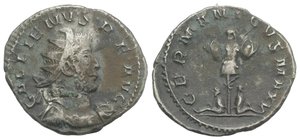 obverse: Gallienus (253-268). AR Antoninianus (22mm, 3.32g, 6h). Colonia Agrippinensis, 257-8. Radiate, draped and cuirassed bust r. R/ Trophy; bound captive to l. and r. RIC V 18; RSC 308. Near VF