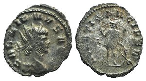 obverse: Gallienus (253-268). Antoninianus (22mm, 3.06g, 12h). Rome, 256-7. Radiate head r. R/ Mars standing l., holding olive branch, spear and shield; A. RIC V 236; RSC 617a. Near VF