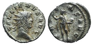 obverse: Gallienus (253-268). Antoninianus (19mm, 2.45g, 12h). Rome, 261-2. Radiate head r. R/ Sol, radiate, standing l. with with raised hand and holding globe. Cf. RIC V 160. VF