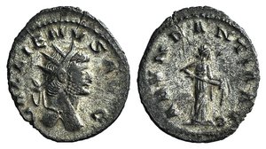 obverse: Gallienus (253-268). Antoninianus (19.5mm, 3.06g, 6h). Rome, 265-7. Radiate head r. R/ Abundantia standing r., emptying cornucopia. RIC V 157; RSC 5. VF