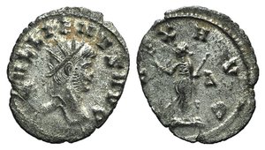 obverse: Gallienus (253-268). Antoninianus (22mm, 2.59g, 12h). Rome. Radiate and cuirassed bust r. R/ Pax standing l., holding olive branch and transverse sceptre; Δ in r. field. RIC V 256. VF