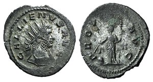 obverse: Gallienus (253-268). AR Antoninianus (23mm, 3.81g, 6h). Rome. Radiate and cuirassed bust r. R/ Providentia standing l., holding sceptre and baton over globe to l.; P-II in field. RIC V 267. Good Fine