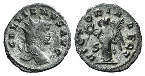 obverse: Gallienus (253-268). AR Antoninianus (21mm, 2.91g, 12h). Rome. Radiate head r. R/ Victory standing l., holding wreath and palm branch; S in l. field. RIC V 586; MIR 708Aa; RSC 1071. Near VF