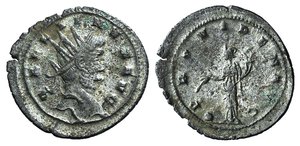 obverse: Gallienus (253-268). AR Antoninianus (24mm, 3.11g, 6h). Siscia. Radiate head r. R/ Providentia standing l., holding sceptre and baton over globe to l. RIC V 580; RSC 872. Near VF