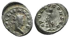 obverse: Gallienus (253-268). Antoninianus (23mm, 2.78g, 6h). Mediolanum, AD 261. Radiate head r. R/ Apollo standing l., holding branch and drapery. RIC V 468. Good Fine