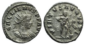 obverse: Gallienus (253-268). Antoninianus (20mm, 2.75g, 12h). Antioch, 263. Radiate and cuirassed bust r. R/ Hercules standing r., resting hand on hip, leaning on club set on rock. RIC V 672; RSC 1321. Near VF