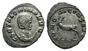 obverse: Salonina (Augusta, 254-268). Antoninianus (23mm, 3.85g, 6h). Rome, 267-8. Draped bust r., wearing stephane, set on crescent. R/ Hind advancing l.; Δ. RIC V 16; RSC 70. VF