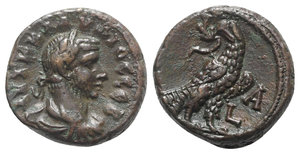 obverse: Claudius II (268-270). Egypt, Alexandria. BI Tetradrachm (22mm, 9.83g, 11h), year 1 (AD 268/9). Laureate, draped and cuirassed bust r. R/ Eagle standing r., head l., holding wreath in beak. Köln 3015; Dattari 5414; Milne 4225; Emmett 3878. Brown patina, near EF
