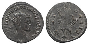 obverse: Quintillus (AD 270). Radiate (21mm, 3.49g, 6h). Rome. Radiate and cuirassed bust r. R/ Mars advancing l., holding olive branch and spear; X to l. RIC V 24 var. (bust type). Good Fine