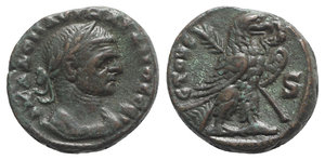 obverse: Aurelian (270-275). Egypt, Alexandria. BI Tetradrachm (20mm, 7.10g, 12), year 6 (274/5). Laureate and cuirassed bust r. R/ Eagle standing r., palm over wing, holding wreath in beak. Dattari 5488 (this coin); Milne 4448; Emmett 3927. Good VF