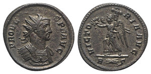 obverse: Probus (276-282). Radiate (21mm, 4.42g, 6h). Rome, AD 281. Radiate and cuirassed bust r. R/ Victory advancing l., holding wreath and trophy over shoulder; R-thunderbolt-ς. RIC V 213. Silvered, VF - Good VF