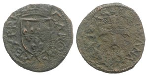 obverse: Italy, L Aquila. Carlo VIII di Francia (1495-1496). Æ Cavallo (18mm, 1.66g, 9h). Crowned arms with fleur-de-lis. R/ Cross; below eagle facing, head l., spread wings. CNI 53; MEC 14, 1041. Good Fine - near VF 