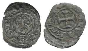 obverse: Italy, Napoli. Carlo II d’Angiò (1285-1309). BI Denaro Gherardino (16mm, 0.55g, 5h). Four fleur-de-lis. R/ Cross. P.R.5. Near VF