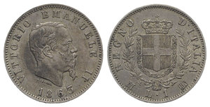 obverse: Italy, Regno d’Italia. Vittorio Emanuele II (1861-1878). 1 Lira 1863 (23mm, 5.00g, 6h). Pagani 514. VF - Good VF