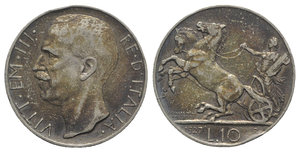 obverse: Italy, Regno d’Italia. Vittorio Emanuele III (1900-1943). AR 10 Lire 1927, Roma (27mm, 9.90g, 6h). Pagani 692. Nick on edge, VF