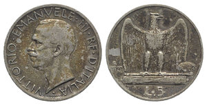 obverse: Italy, Regno d Italia. Vittorio Emanuele III (1900-1943). 5 Lire 1927, Roma (23mm, 4.91g, 6h). Pagani 710. VF