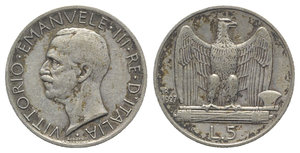 obverse: Italy, Regno d Italia. Vittorio Emanuele III (1900-1943). 5 Lire 1927, Roma (23mm, 4.96g, 6h). Pagani 710. VF