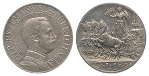 obverse: Italy, Regno d Italia. Vittorio Emanuele III (1900-1943). 1 Lira 1913, Roma (23mm, 4.97g, 6h). Pagani 772. Good VF