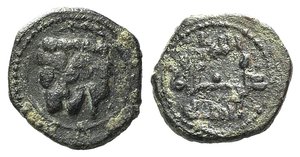 obverse: Italy, Sicily, Messina. Guglielmo II (1166-1189). Æ Follaro (13mm, 1.88g). Head of lion. R/ Kufic legend. Spahr 118; MIR 37. Green patina, Good Fine