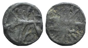 obverse: British Lead Token, c. 14th-17th century (21mm, 4.29g). Stranded cross. R/ Wheel. Cf. Martin Dean, “Lead Tokens from the River Thames at Windsor and Wallingford” (NC Vol. XVII, 1977, pp. 137-147), n. 101. 
