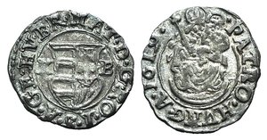obverse: Hungary, Habsburg. Matthias II (1608-1619). AR Denar 1619 (13mm, 0.51g, 2h). Virgin with Holy Child. R/ Arms. Huszar 1147ff.; KM 40. Good VF