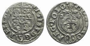 obverse: Poland, Sigismund III (1587-1632). AR 3 Polker 1624 (19mm, 1.10g, 3h). Crowned arms. R/ Globus cruciger. KM 41. VF