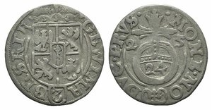 obverse: Prussia, Georg Wilhelm (1619-1640). AR 1/24 Taler 1625 (18mm, 0.74g, 2h). Crowned arms. R/ Globus cruciger. VF
