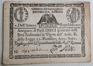 obverse: Italy, Rome (Roma). Prima Repubblica Romana 10 Paoli Anno VI (1798)