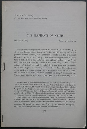 obverse: Houghton A., The Elephants of Nisibis. Estratto da 
