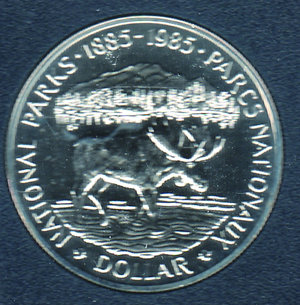 reverse: CANADA - Dollaro 1985 - Per il centenario istituzione parchi nazionali - Proof in confezione originale. CANADA - Dollaro 1985 