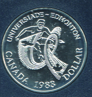 reverse: CANADA - Dollaro 1988 -  Per la celebrazioni delle Universiadi - Proof. CANADA - Dollaro 1988 