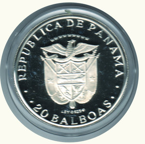 reverse: PANAMA - 20 Balboas 1974 - Proof In confezione originale. PANAMA - 20 Balboas 1974 FS 